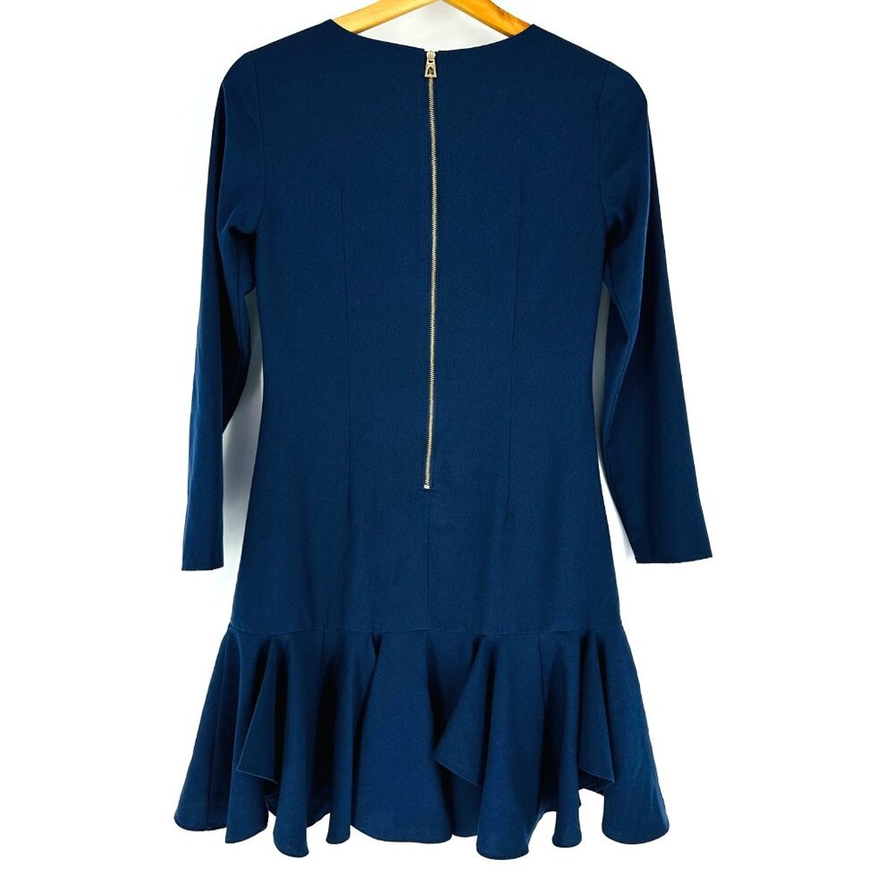 Sail To Sable Navy Blue Ruffle Hem Dress Long Sleeve Size 0 Polyester Womens - Picture 4 of 8